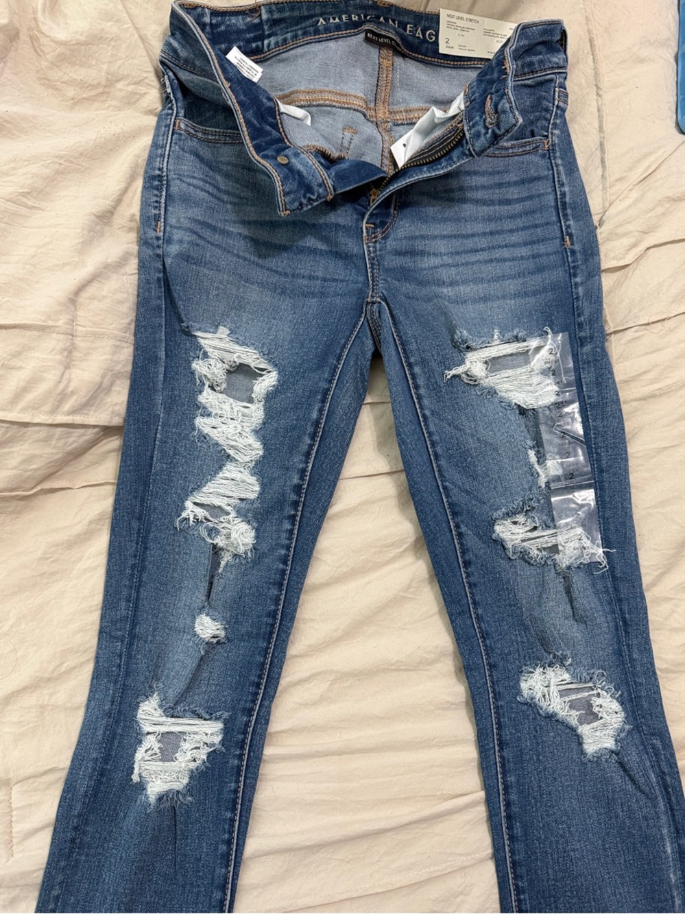 American Eagle Outfitters Ripped Skinny Jeans - Dark Blue Wash